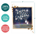 Load image into Gallery viewer, The cover of Tree-Free’s Sparkly Day card with lines demonstrating its 5x7 dimensions, along with the following text: “100% PCW recycled paper, proudly made in the USA, sustainably printed on extra-thick card stock”