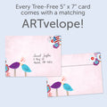 Load image into Gallery viewer, The envelope for Tree-Free’s Singing Hearts card, along with the following text: “Every Tree-Free 5x7 card comes with a matching ARTvelope!”