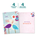 Load image into Gallery viewer, The cover and inside of Tree-Free’s Singing Hearts card, along with the following text: “4 greeting cards, 4 matching envelopes”