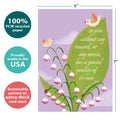 Load image into Gallery viewer, The cover of Tree-Free’s Without Any Reward card with lines demonstrating its 5x7 dimensions, along with the following text: “100% PCW recycled paper, proudly made in the USA, sustainably printed on extra-thick card stock”