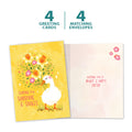 Load image into Gallery viewer, The cover and inside of Tree-Free’s Sunshine and Smiles card, along with the following text: “4 greeting cards, 4 matching envelopes”