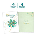 Load image into Gallery viewer, The cover and inside of Tree-Free’s Luck and Cheer card, along with the following text: “4 greeting cards, 4 matching envelopes”