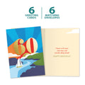 Load image into Gallery viewer, The cover and inside of Tree-Free’s Smooth Sailing 60 card, along with the following text: “6 greeting cards, 6 matching envelopes”