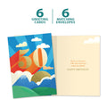 Load image into Gallery viewer, The cover and inside of Tree-Free’s Next Leg 50 card, along with the following text: “6 greeting cards, 6 matching envelopes”