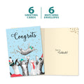 Load image into Gallery viewer, The cover and inside of Tree-Free’s Cat Congrats card, along with the following text: “6 greeting cards, 6 matching envelopes”