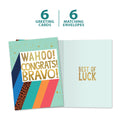 Load image into Gallery viewer, The cover and inside of Tree-Free’s Bravo Congrats card, along with the following text: “6 greeting cards, 6 matching envelopes”