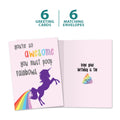 Load image into Gallery viewer, The cover and inside of Tree-Free’s Awesome Rainbows card, along with the following text: “6 greeting cards, 6 matching envelopes”