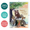Load image into Gallery viewer, The cover of Tree-Free’s Sweetest When Shared card with lines demonstrating its 5x7 dimensions, along with the following text: “100% PCW recycled paper, proudly made in the USA, sustainably printed on extra-thick card stock”