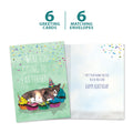 Load image into Gallery viewer, The cover and inside of Tree-Free’s Cat Nap Cupcakes card, along with the following text: “6 greeting cards, 6 matching envelopes”