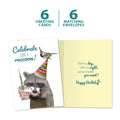 Load image into Gallery viewer, The cover and inside of Tree-Free’s Like a Raccoon card, along with the following text: “6 greeting cards, 6 matching envelopes”