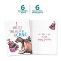Load image into Gallery viewer, The cover and inside of Tree-Free’s Save a Slice card, along with the following text: “6 greeting cards, 6 matching envelopes”