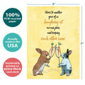 Load image into Gallery viewer, The cover of Tree-Free’s Drink to That card with lines demonstrating its 5x7 dimensions, along with the following text: “100% PCW recycled paper, proudly made in the USA, sustainably printed on extra-thick card stock”