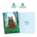 Load image into Gallery viewer, The cover and inside of Tree-Free’s Peaceful Bear card, along with the following text: “6 greeting cards, 6 matching envelopes”