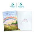 Load image into Gallery viewer, The cover and inside of Tree-Free’s Sweet Dog Rainbow card, along with the following text: “6 greeting cards, 6 matching envelopes”