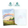 Load image into Gallery viewer, The cover and inside of Tree-Free’s Sweet Cat Rainbow card, along with the following text: “6 greeting cards, 6 matching envelopes”