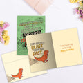 Load image into Gallery viewer, The inside of Tree-Free’s Blast from the Past card, with the cover and envelope in the background.