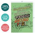 Load image into Gallery viewer, The cover of Tree-Free’s Blast from the Past card with lines demonstrating its 5x7 dimensions, along with the following text: “100% PCW recycled paper, proudly made in the USA, sustainably printed on extra-thick card stock”