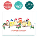 Load image into Gallery viewer, The cover of Tree-Free’s Bird Togetherness card with lines demonstrating its 5x7 dimensions, along with the following text: “100% PCW recycled paper, proudly made in the USA, sustainably printed on extra-thick card stock”