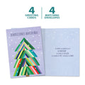 Load image into Gallery viewer, The cover and inside of Tree-Free’s Navidenas Tree card, along with the following text: “4 greeting cards, 4 matching envelopes”