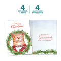 Load image into Gallery viewer, The cover and inside of Tree-Free’s Joyous Cat card, along with the following text: “4 greeting cards, 4 matching envelopes”