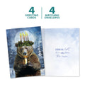 Load image into Gallery viewer, The cover and inside of Tree-Free’s Bear Light card, along with the following text: “4 greeting cards, 4 matching envelopes”