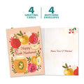 Load image into Gallery viewer, The cover and inside of Tree-Free’s Umetukah Apples card, along with the following text: “4 greeting cards, 4 matching envelopes”