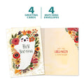 Load image into Gallery viewer, The cover and inside of Tree-Free’s Bootiful Ghost card, along with the following text: “4 greeting cards, 4 matching envelopes”