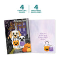 Load image into Gallery viewer, The cover and inside of Tree-Free’s Spooky Pets card, along with the following text: “4 greeting cards, 4 matching envelopes”