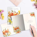 Load image into Gallery viewer, The inside of Tree-Free’s Heartfelt Flowers card, with the cover and envelope in the background.