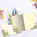 Load image into Gallery viewer, The inside of Tree-Free’s Wildflower Bees card, with the cover and envelope in the background.