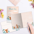 Load image into Gallery viewer, The inside of Tree-Free’s Squirrel Bear Thanks card, with the cover and envelope in the background.