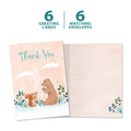 Load image into Gallery viewer, The cover and inside of Tree-Free’s Squirrel Bear Thanks card, along with the following text: “6 greeting cards, 6 matching envelopes”