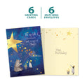 Load image into Gallery viewer, The cover and inside of Tree-Free’s Stardust Bear card, along with the following text: “6 greeting cards, 6 matching envelopes”