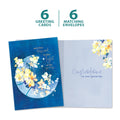 Load image into Gallery viewer, The cover and inside of Tree-Free’s Floral Moonlight card, along with the following text: “6 greeting cards, 6 matching envelopes”