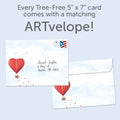 Load image into Gallery viewer, The envelope for Tree-Free’s Heart Air Balloon card, along with the following text: “Every Tree-Free 5x7 card comes with a matching ARTvelope!”