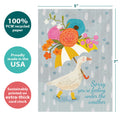Load image into Gallery viewer, The cover of Tree-Free’s Under the Weather card with lines demonstrating its 5x7 dimensions, along with the following text: “100% PCW recycled paper, proudly made in the USA, sustainably printed on extra-thick card stock”