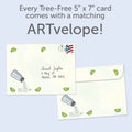 Load image into Gallery viewer, The envelope for Tree-Free’s Salt and Lime card, along with the following text: “Every Tree-Free 5x7 card comes with a matching ARTvelope!”