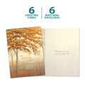 Load image into Gallery viewer, The cover and inside of Tree-Free’s Autumn Memories card, along with the following text: “6 greeting cards, 6 matching envelopes”