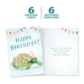 Load image into Gallery viewer, The cover and inside of Tree-Free’s Flower Turtle card, along with the following text: “6 greeting cards, 6 matching envelopes”