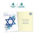 Load image into Gallery viewer, The cover and inside of Tree-Free’s Blue Floral Star card, along with the following text: “6 greeting cards, 6 matching envelopes”