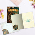 Load image into Gallery viewer, The inside of Tree-Free’s Compass Dad Birthday card, with the cover and envelope in the background.