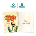Load image into Gallery viewer, The cover and inside of Tree-Free’s Bee Wishes card, along with the following text: “6 greeting cards, 6 matching envelopes”