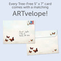 Load image into Gallery viewer, The envelope for Tree-Free’s Happiness Balloons card, along with the following text: “Every Tree-Free 5x7 card comes with a matching ARTvelope!”