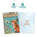 Load image into Gallery viewer, The cover and inside of Tree-Free’s Fox Wishes card, along with the following text: “6 greeting cards, 6 matching envelopes”