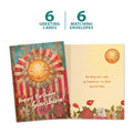 Load image into Gallery viewer, The cover and inside of Tree-Free’s Happy Sunshine card, along with the following text: “6 greeting cards, 6 matching envelopes”