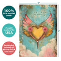 Load image into Gallery viewer, The cover of Tree-Free’s Furever Heart card with lines demonstrating its 5x7 dimensions, along with the following text: “100% PCW recycled paper, proudly made in the USA, sustainably printed on extra-thick card stock”
