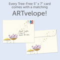 Load image into Gallery viewer, The envelope for Tree-Free’s Wonderful Umbrellas card, along with the following text: “Every Tree-Free 5x7 card comes with a matching ARTvelope!”