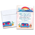 Load image into Gallery viewer, Cover of Couch Mountains Support & Encouragement card (featuring script text above artwork of a living room couch and below artwork of a mountain range) and its matching envelope