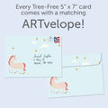 Load image into Gallery viewer, The envelope for Tree-Free’s Magical Floral Unicorn Daughter card, along with the following text: “Every Tree-Free 5x7 card comes with a matching ARTvelope!”