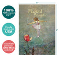 Load image into Gallery viewer, The cover of Tree-Free’s Floating on a Bubble Daughter card with lines demonstrating its 5x7 dimensions, along with the following text: “100% PCW recycled paper, proudly made in the USA, sustainably printed on extra-thick card stock”